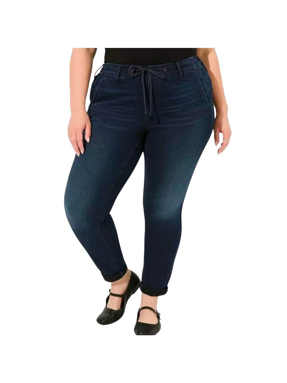 Torrid Weekend Boyfriend Straight Leg Mid-Rise Pull On Jean in Dark Moon